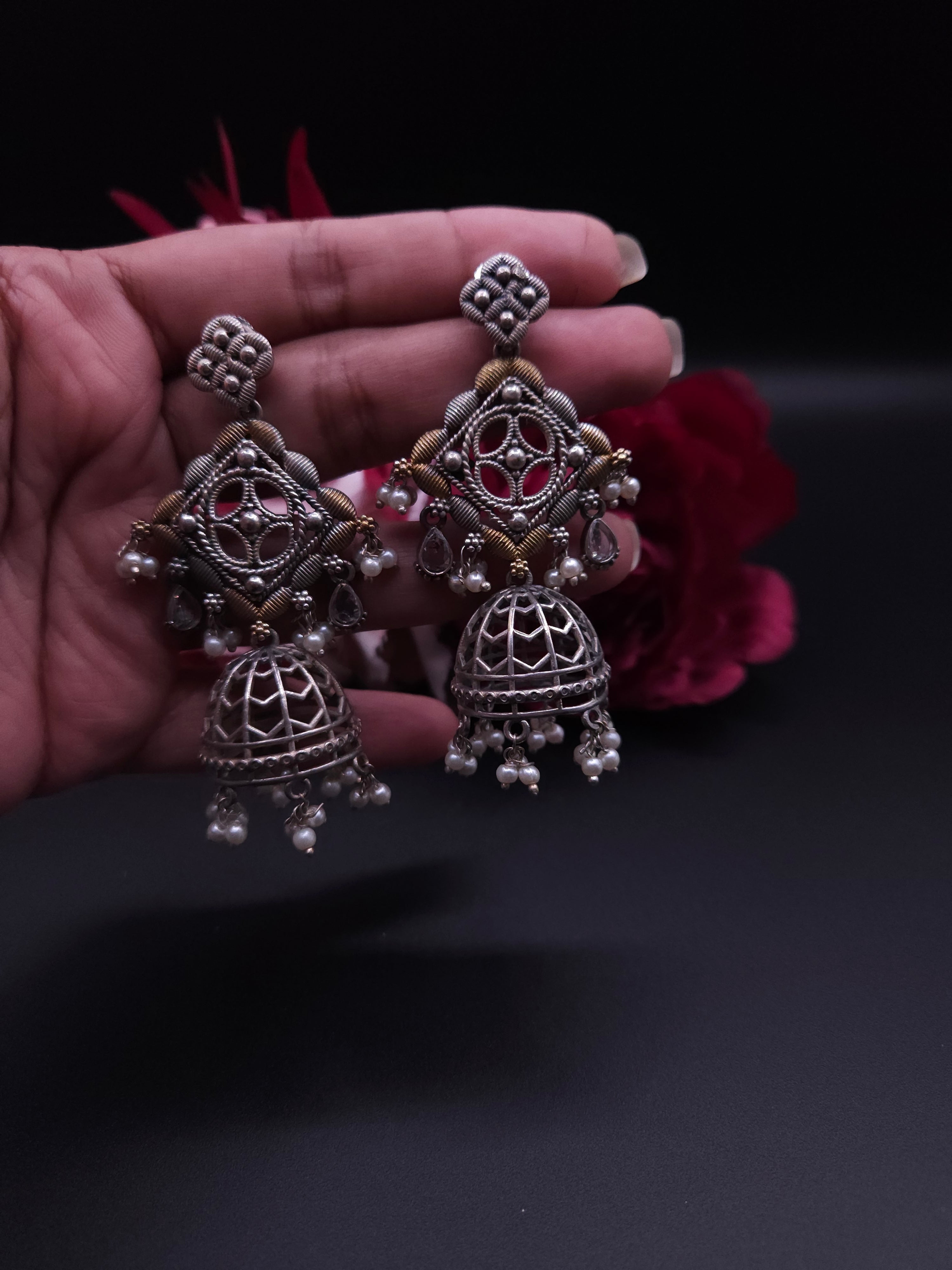 Aastha dualtone jhumka earrings