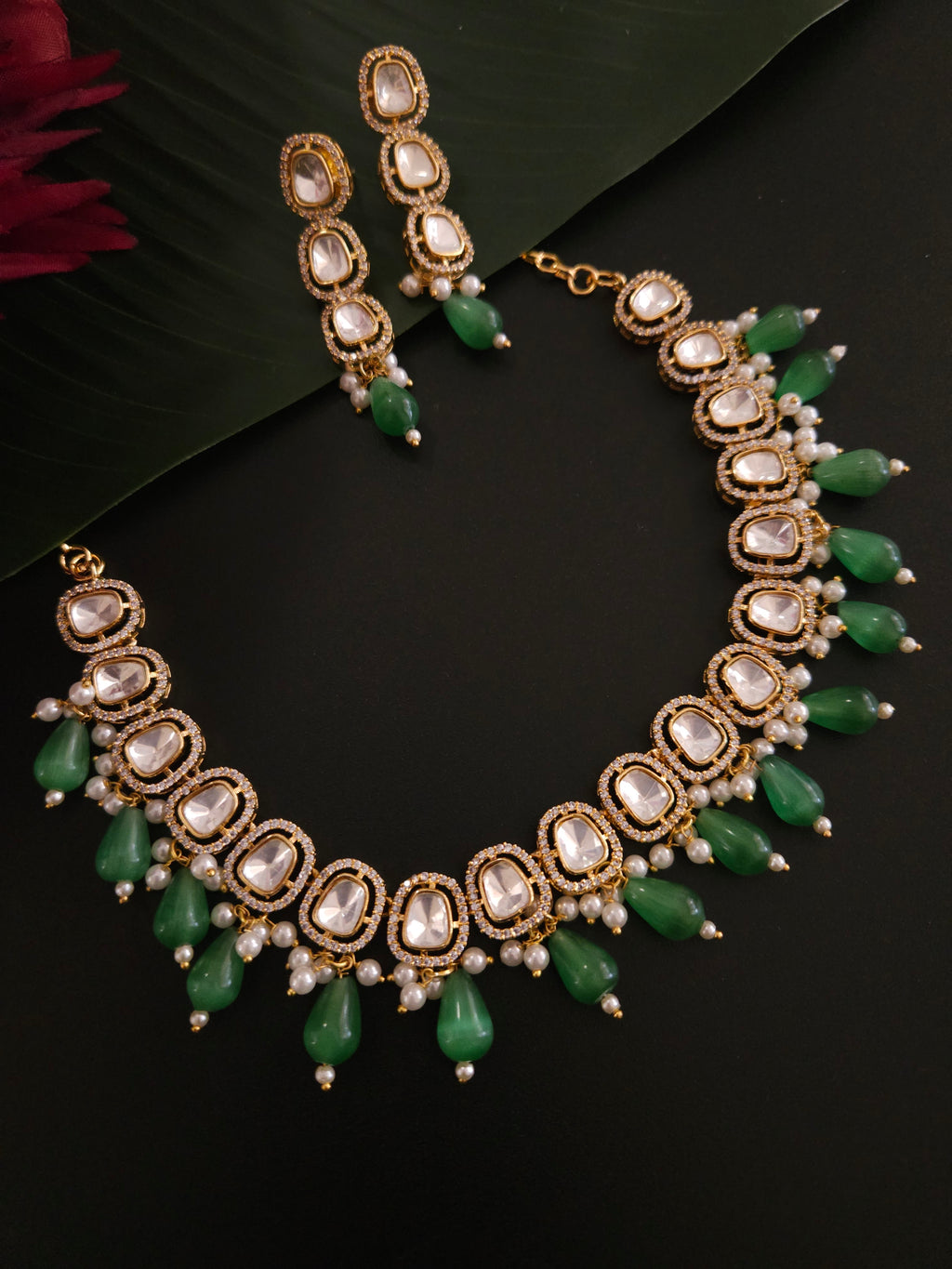 Hamsa Polki necklace set