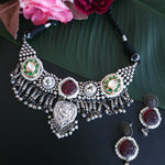 Adithi 925 silver polish fusion necklace set