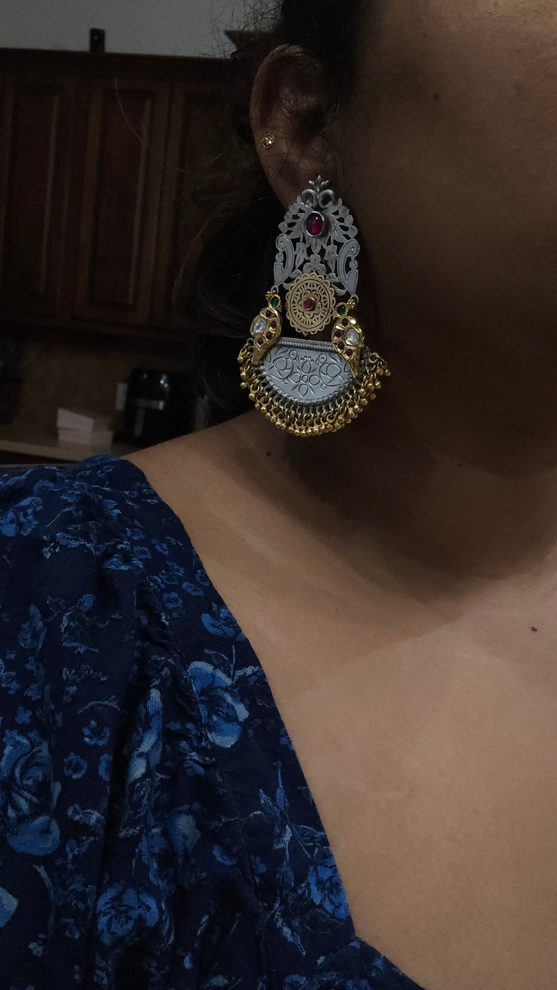 925 silver polish fusion jhumka earrings