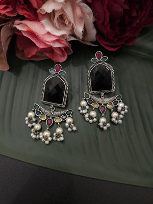 Mogul handpainted silver alike earrings