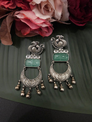 Mogul natural stone silver alike earrings