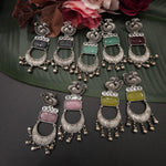 Mogul natural stone silver alike earrings