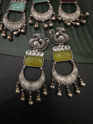Mogul natural stone silver alike earrings