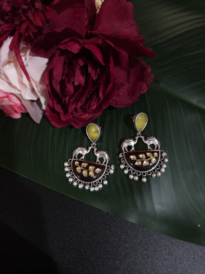 Mogul natural stone silver alike earrings