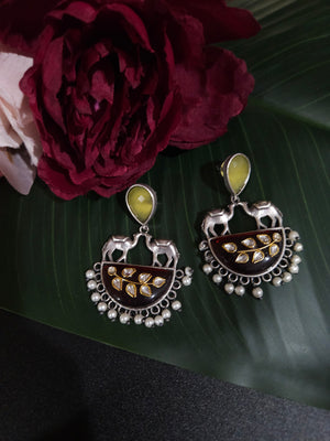 Mogul natural stone silver alike earrings