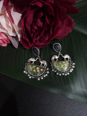 Mogul natural stone silver alike earrings