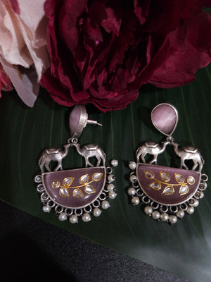Mogul natural stone silver alike earrings