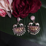 Mogul natural stone silver alike earrings