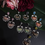 Mogul natural stone silver alike earrings