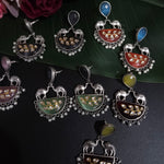 Mogul natural stone silver alike earrings