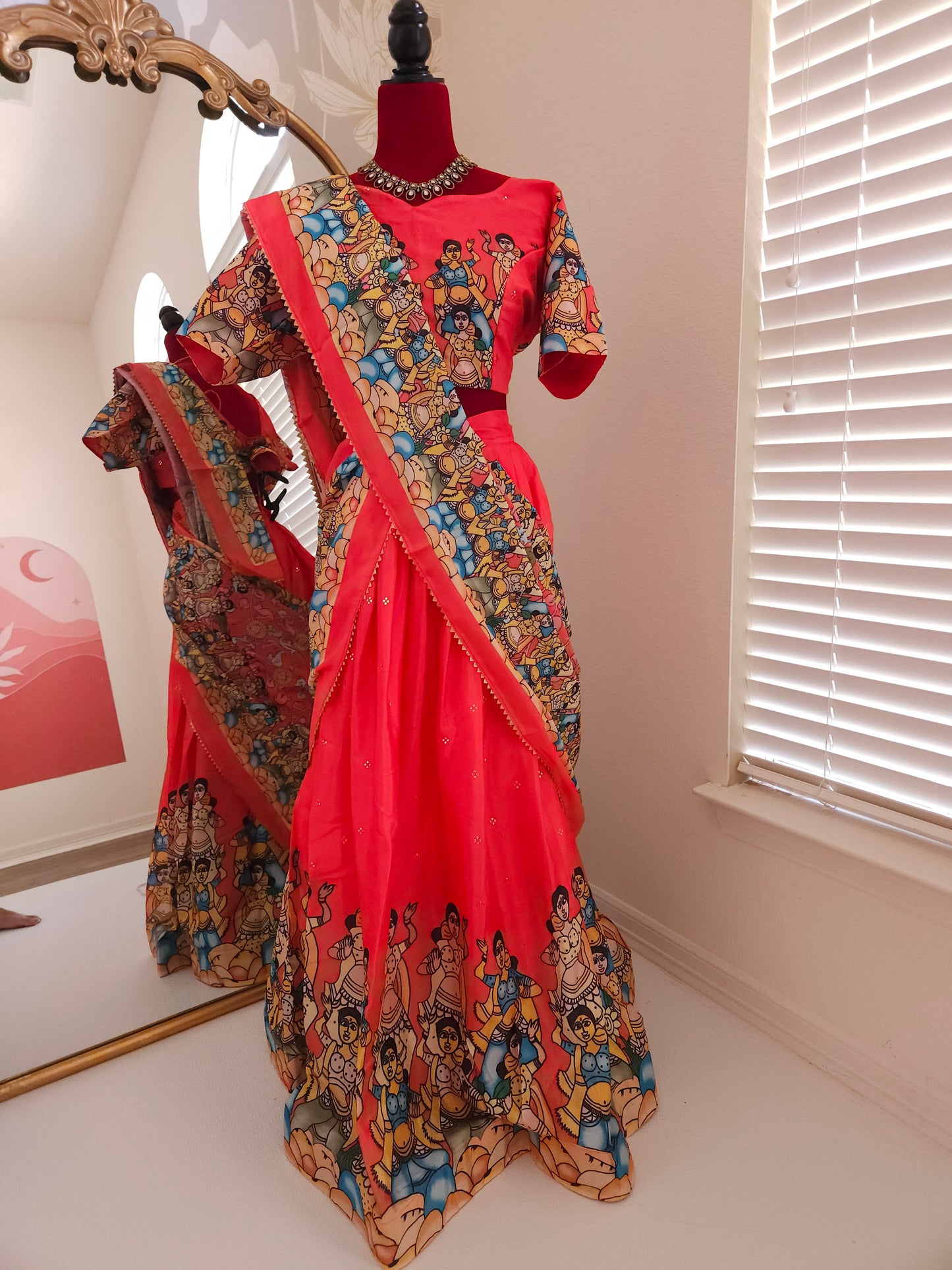 Kalamkari silk lehanga set Pink