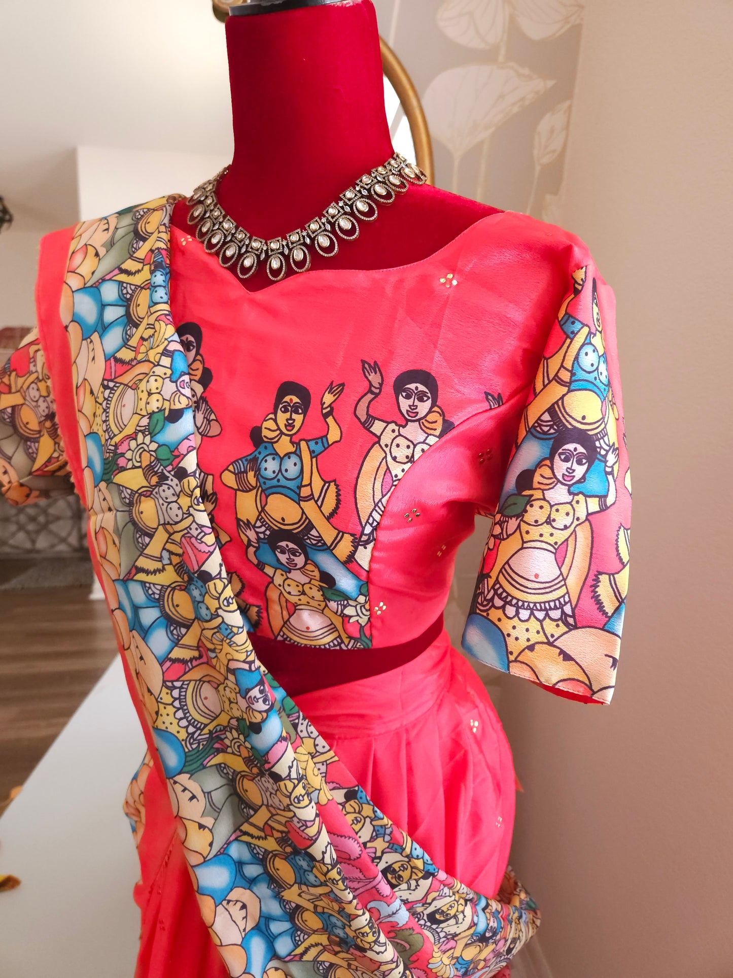 Kalamkari silk lehanga set Pink