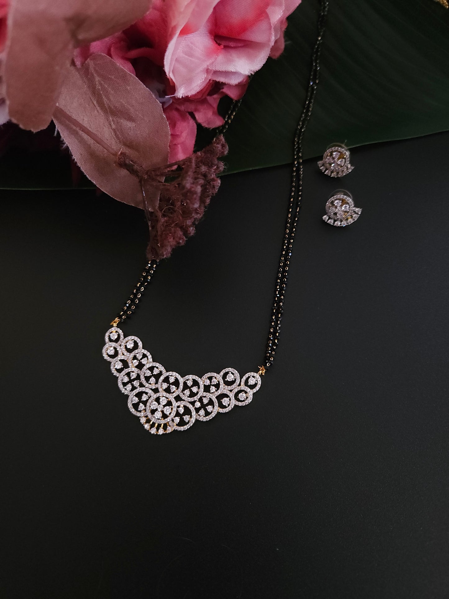 Bhavani Gold plated black bead necklace set
