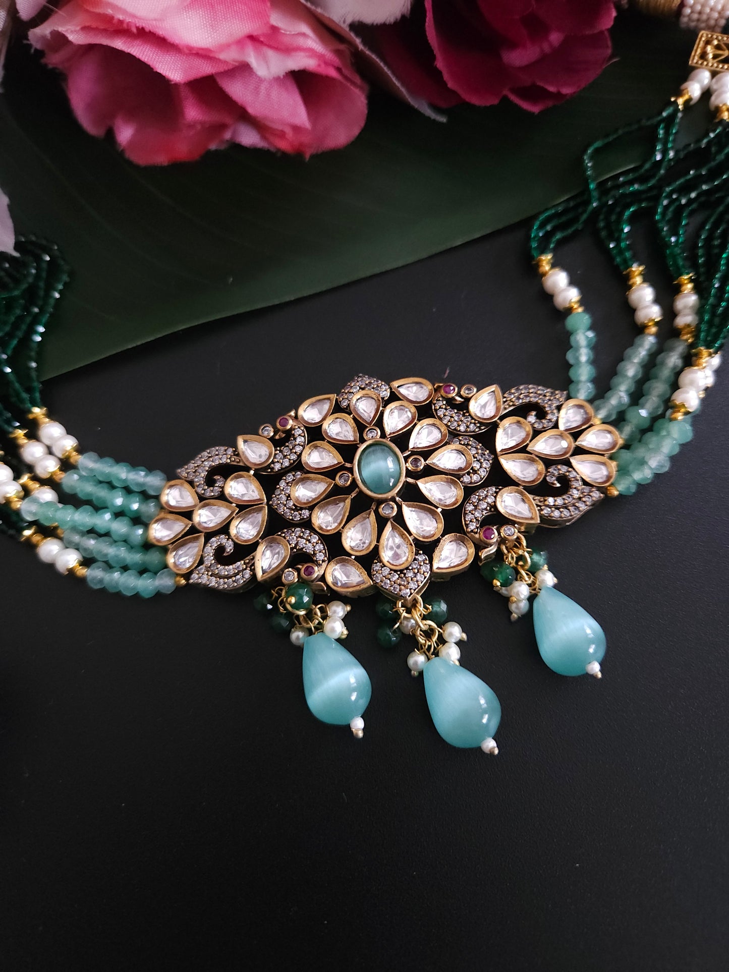 Victorian polki choker necklace set