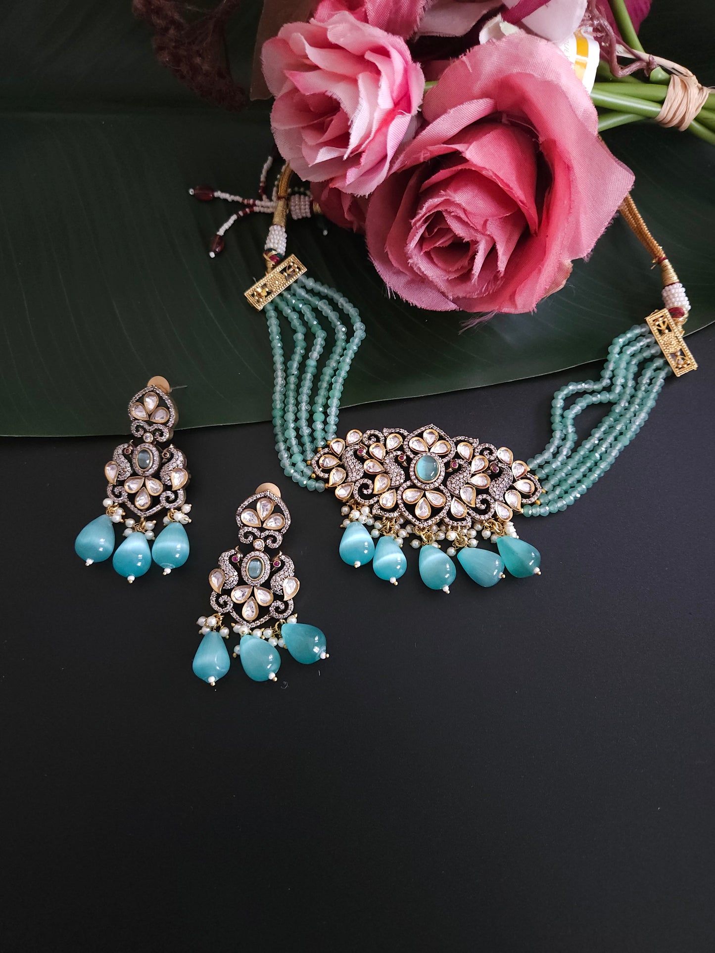 Victorian polki choker necklace set