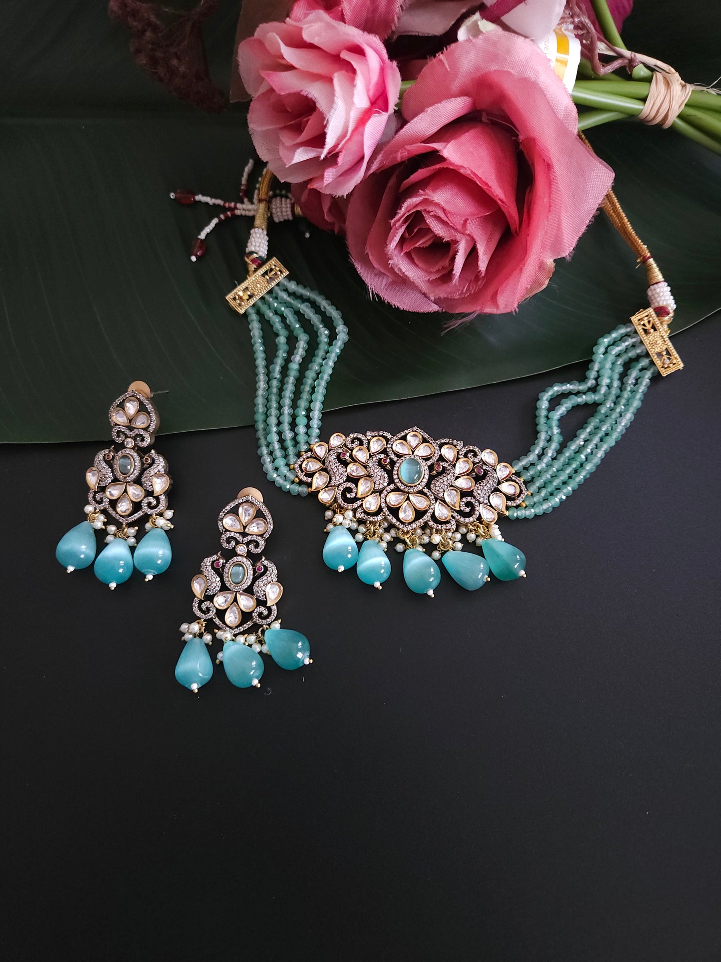 Victorian polki choker necklace set