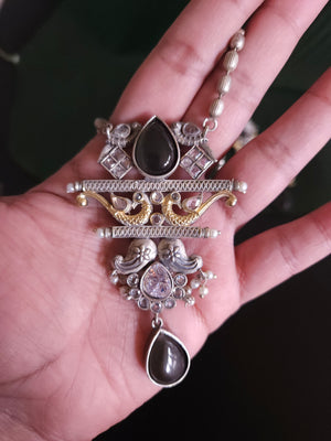 Annush silver alike dualtone pendant necklace set