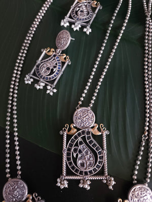 Annush silver alike dualtone pendant necklace set
