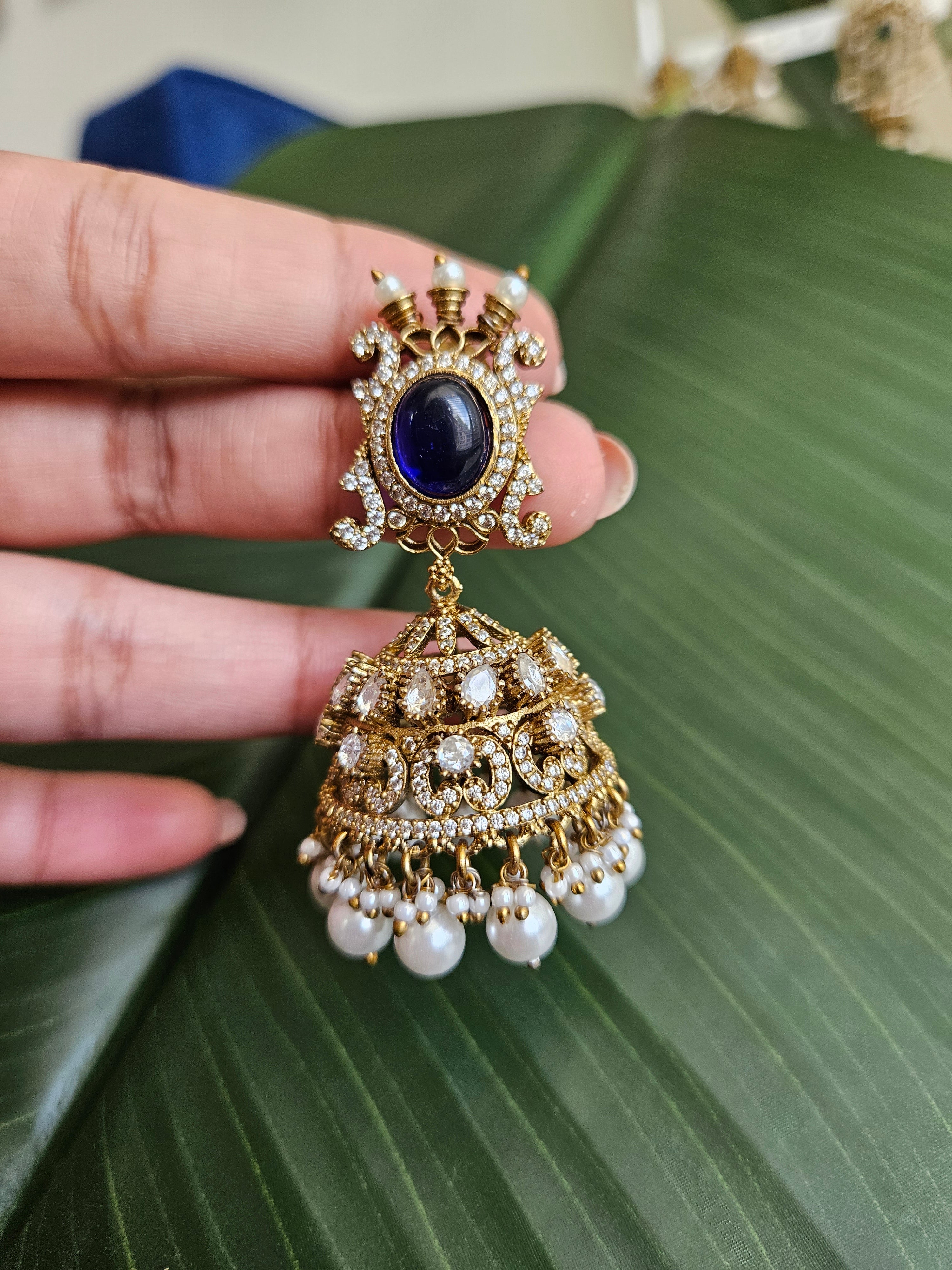 Victorian mossanite polki jhumka earrings