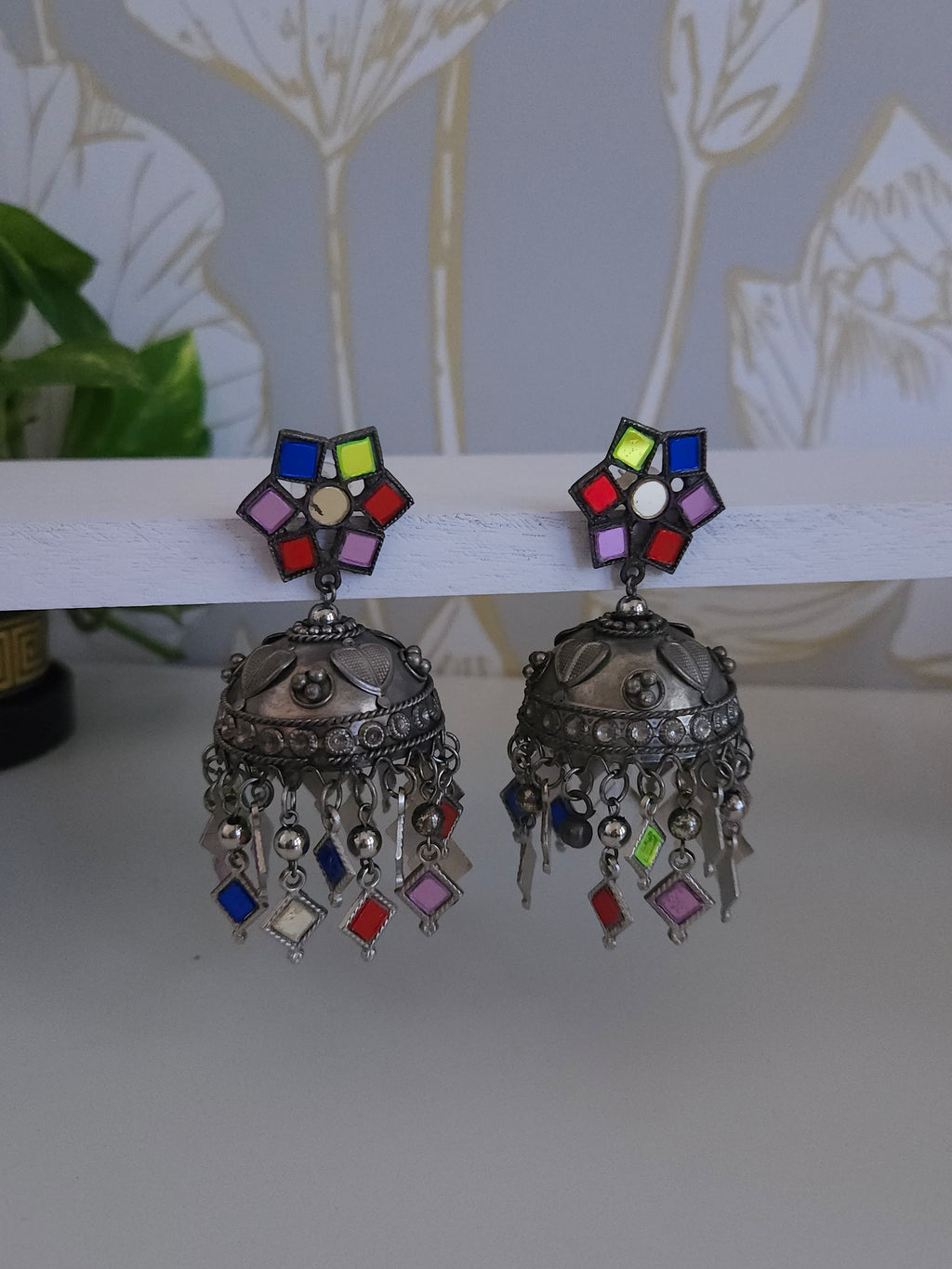 Black metal jhumkas earrings