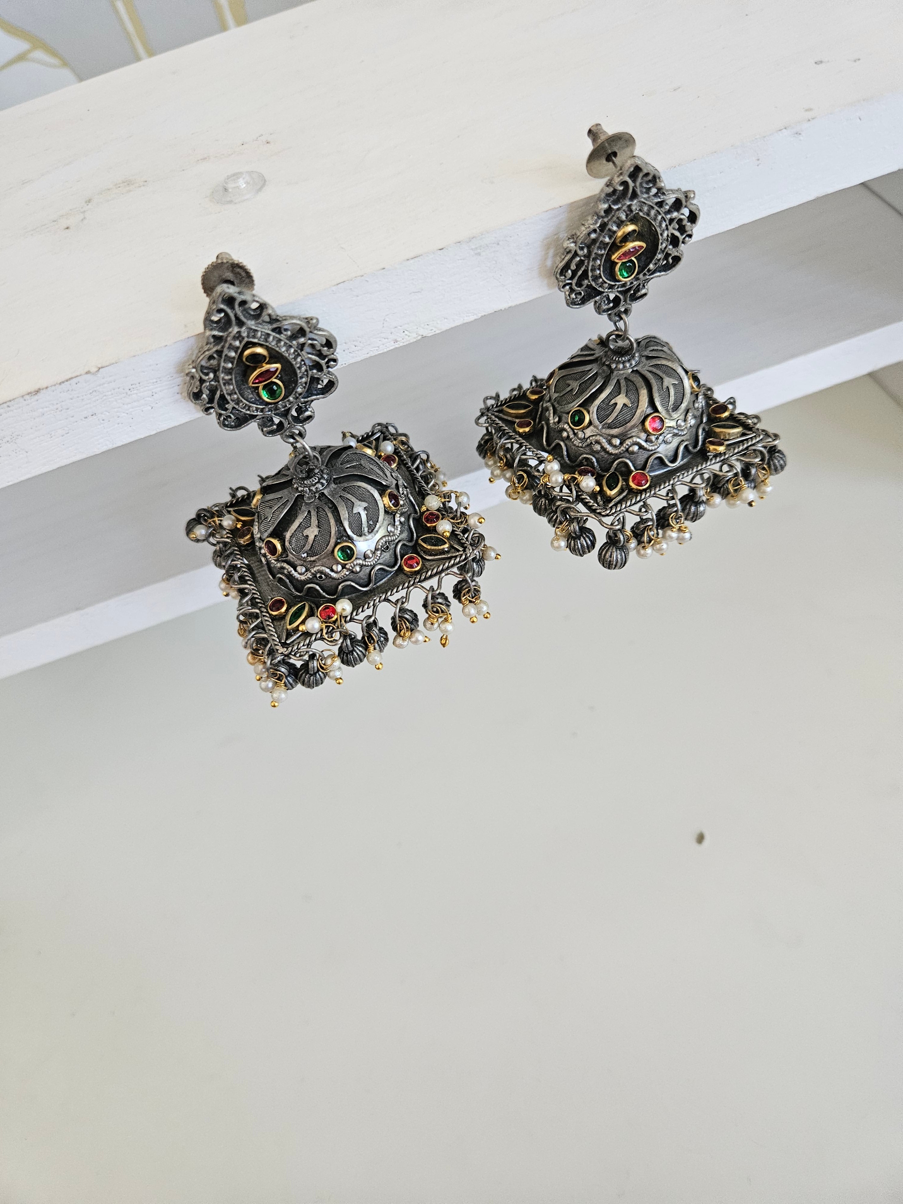 JHUMKA BALI IN RODIUM FINISH | STAR BANGLES