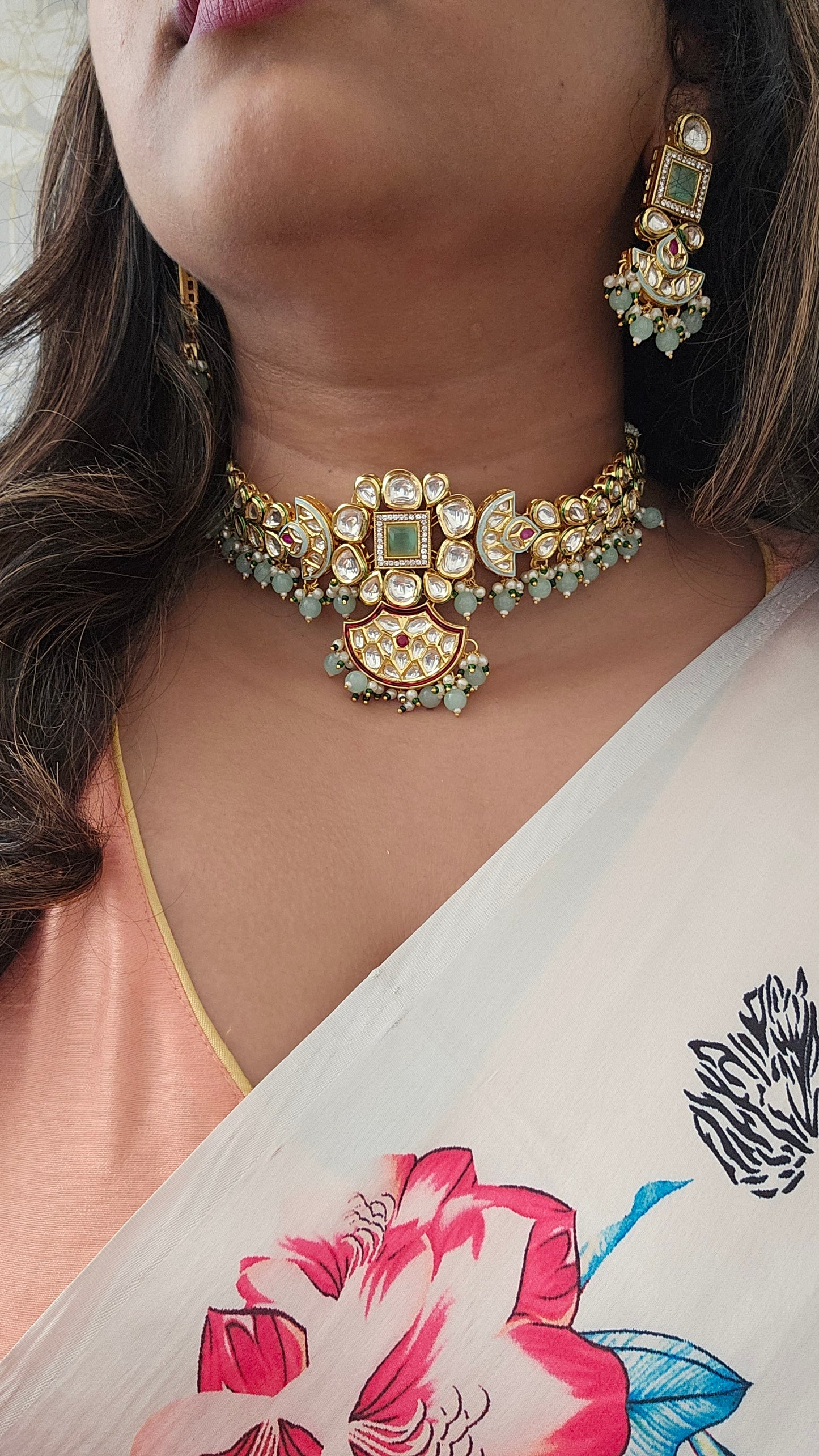 Aanshi kundan choker necklace set