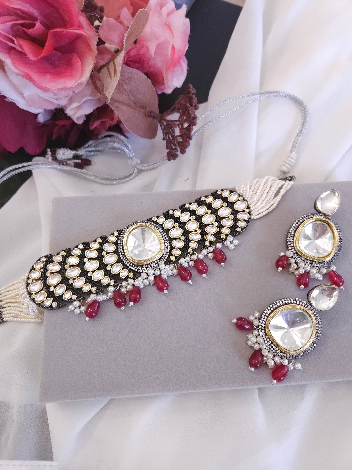 Polki choker necklace with earrings