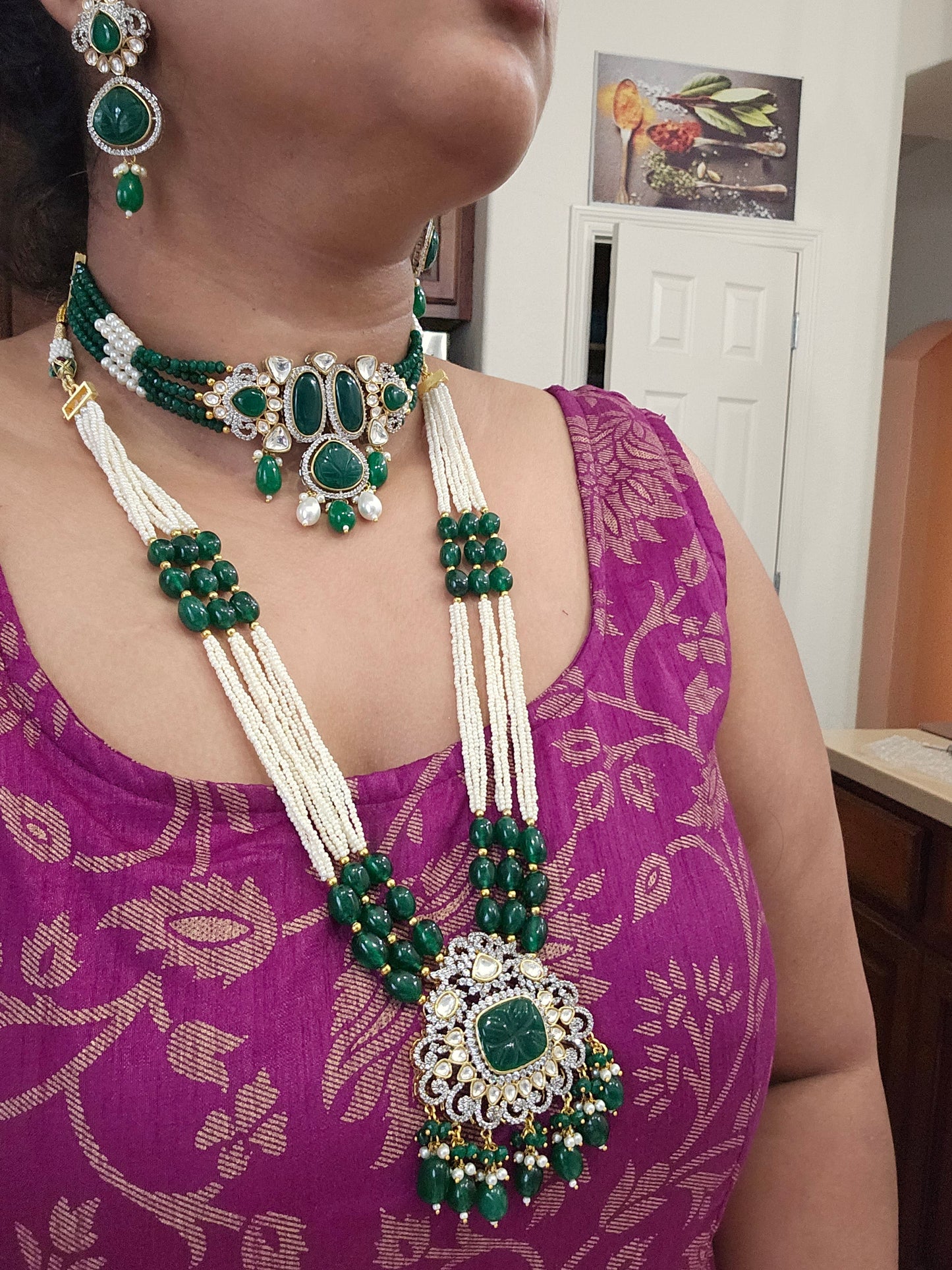 Aadhira polki dualtone long Necklace set