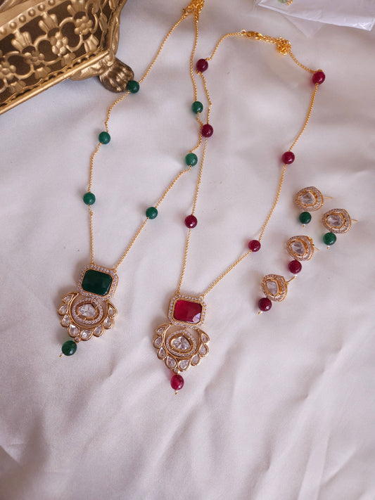 Aarvi kundan polki dainty necklace set