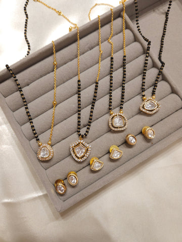 Dainty Gold plated black bead mangalsutra necklace set
