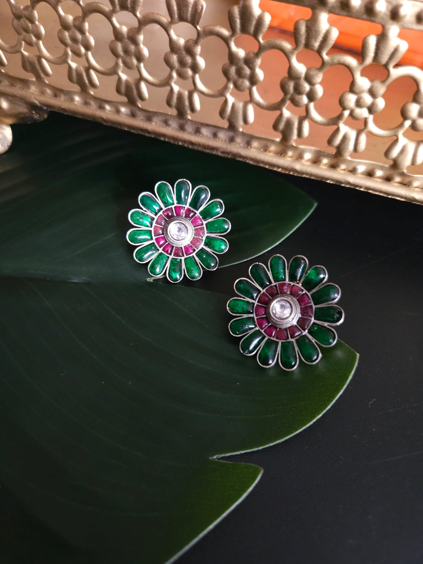 Medium kemp silver alike stud earrings