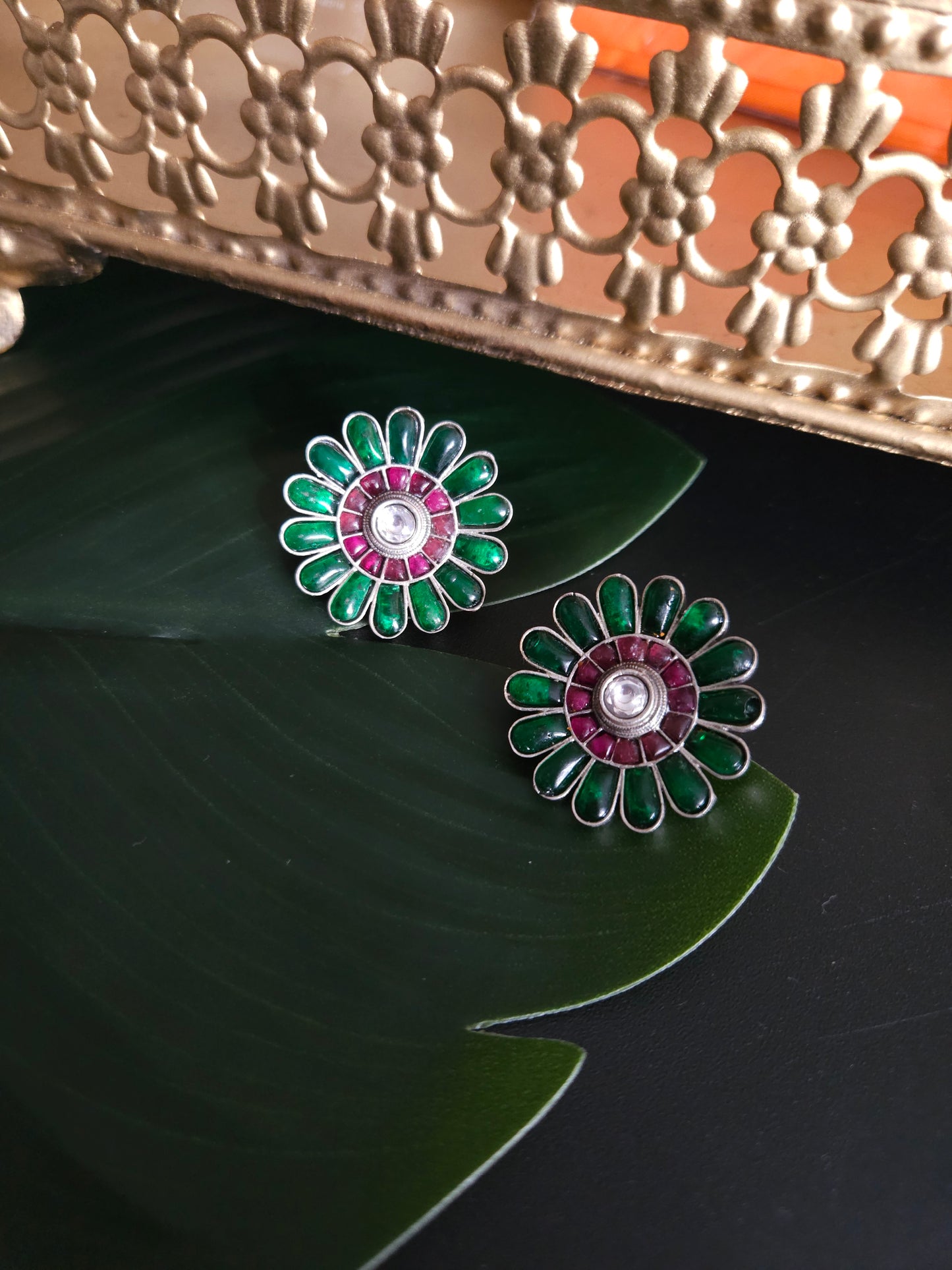 Medium kemp silver alike stud earrings