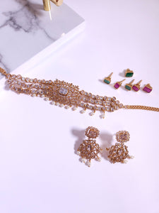 Bhani goldplated changeable  stone choker necklace set