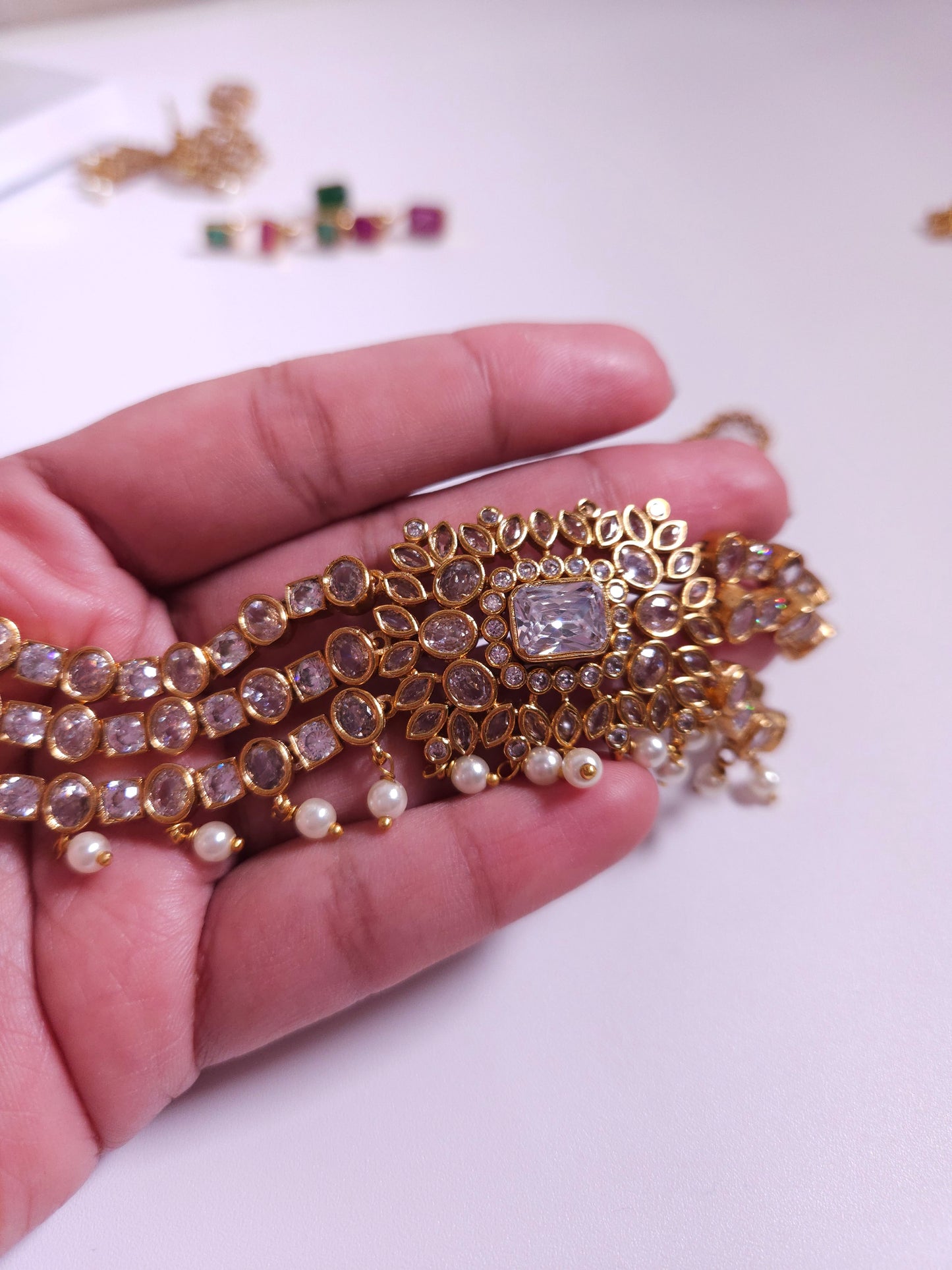 Bhani goldplated changeable  stone choker necklace set