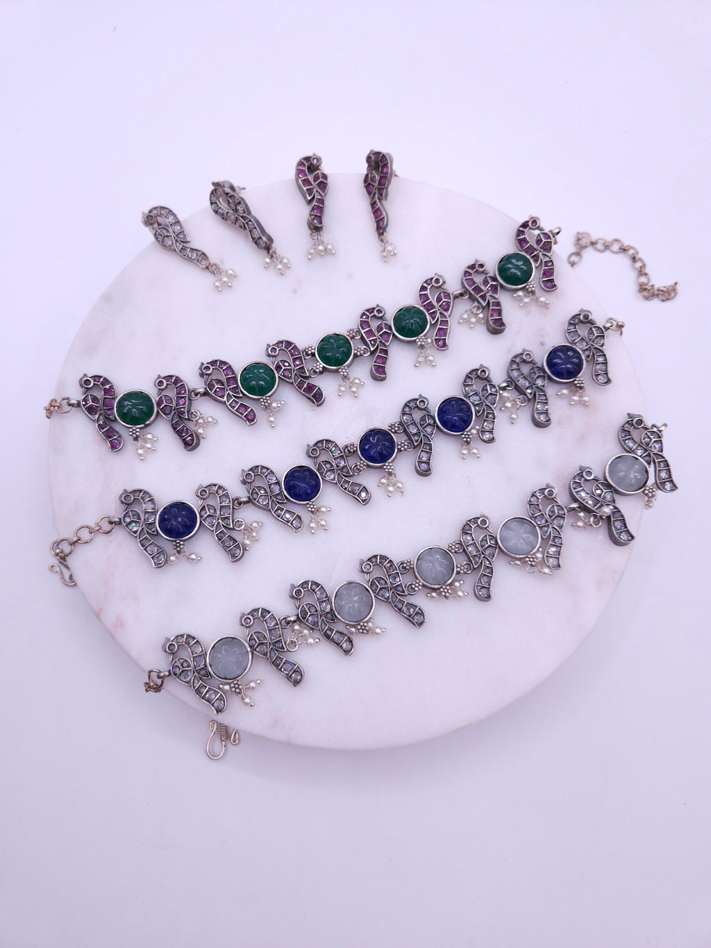 Jahnavi Silver alike choker necklace set