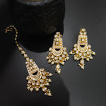 Gold Plated Kundan chandbali earrings and maang tikka