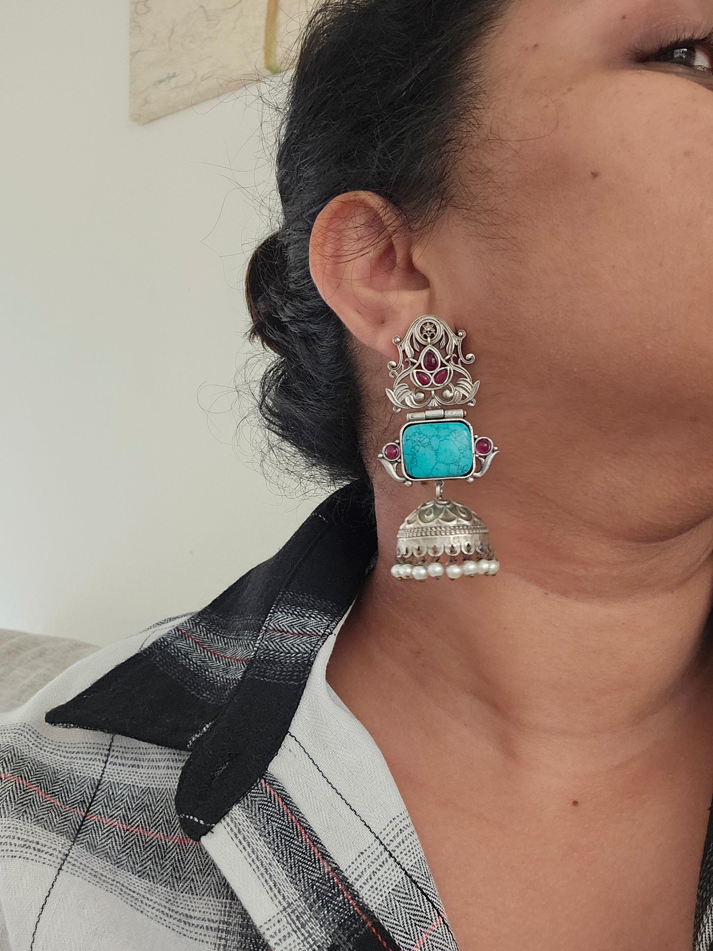 Aditya  silver alike jhumka earrings