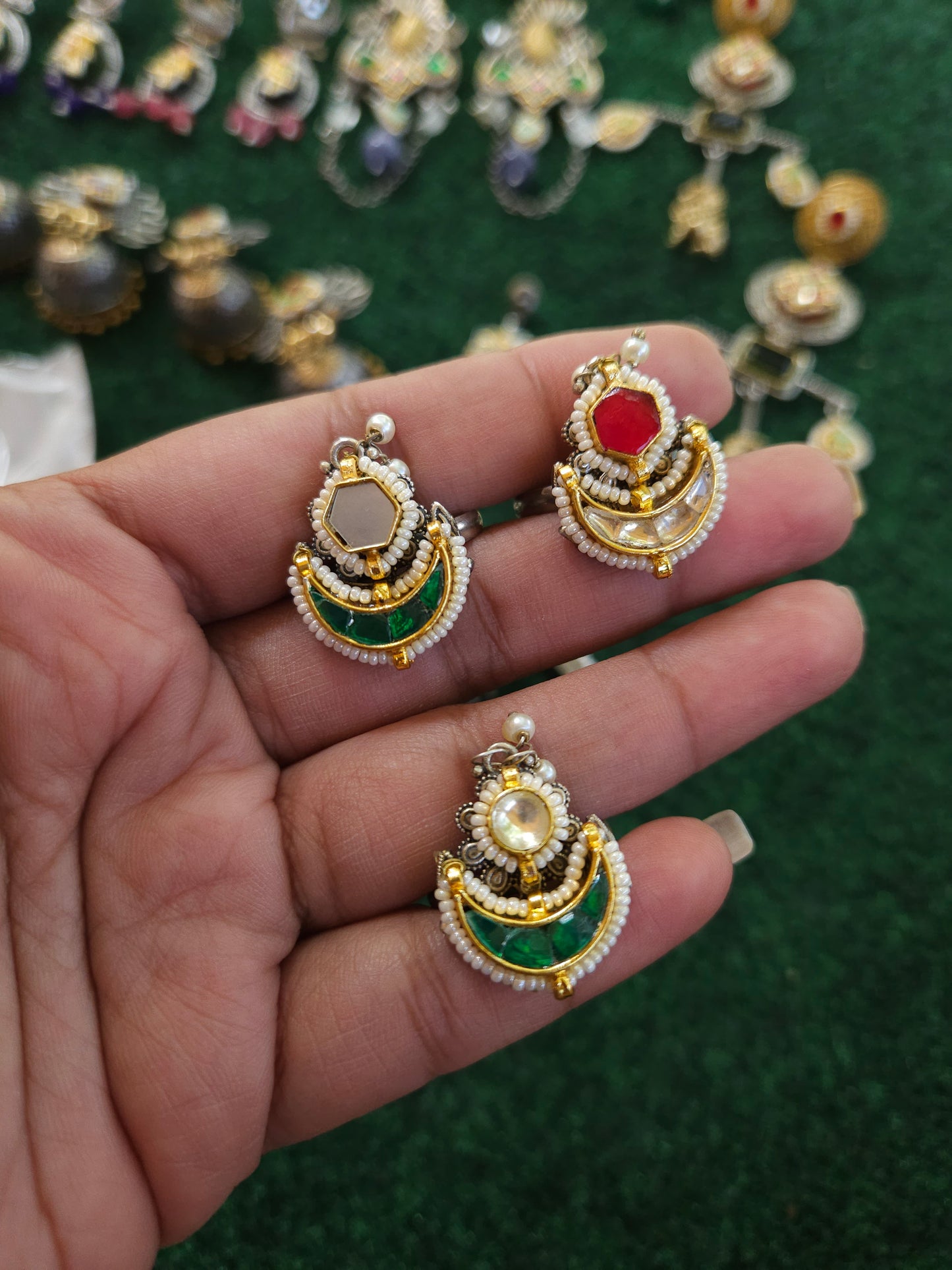 Pachi kundan fusion silveralike adjustable ring