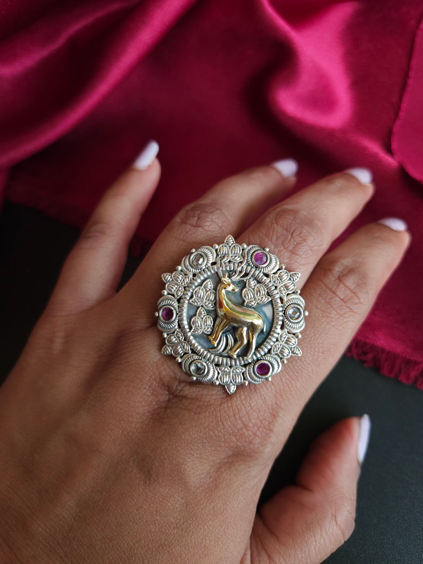 Dual tone deer silver alike ring