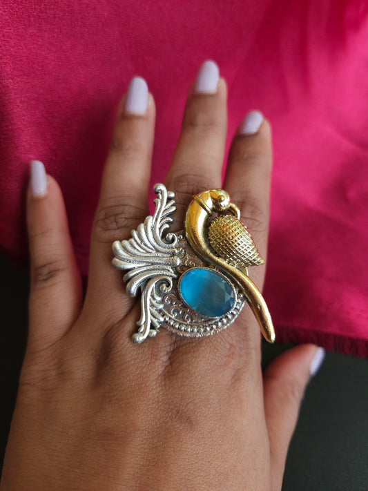 Dual tone bird silver alike ring