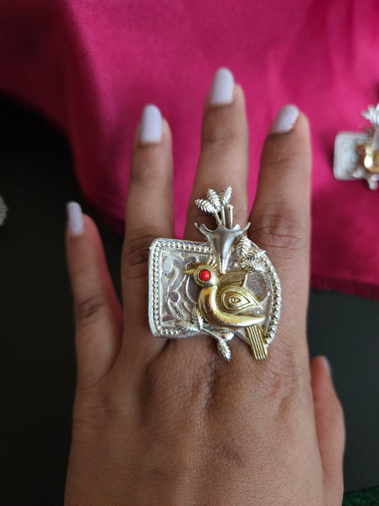 Surya silver alike dualtone ring