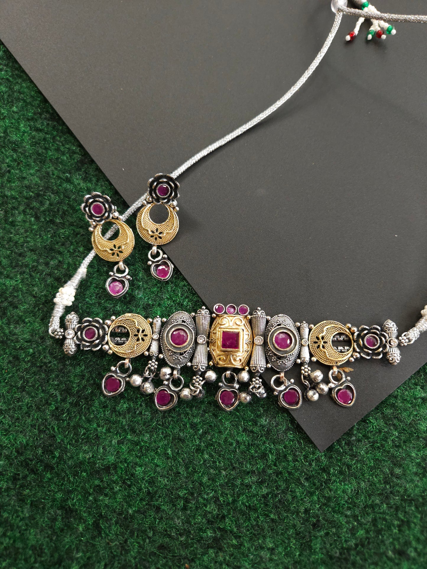 Dualtone Silver alike choker necklace set