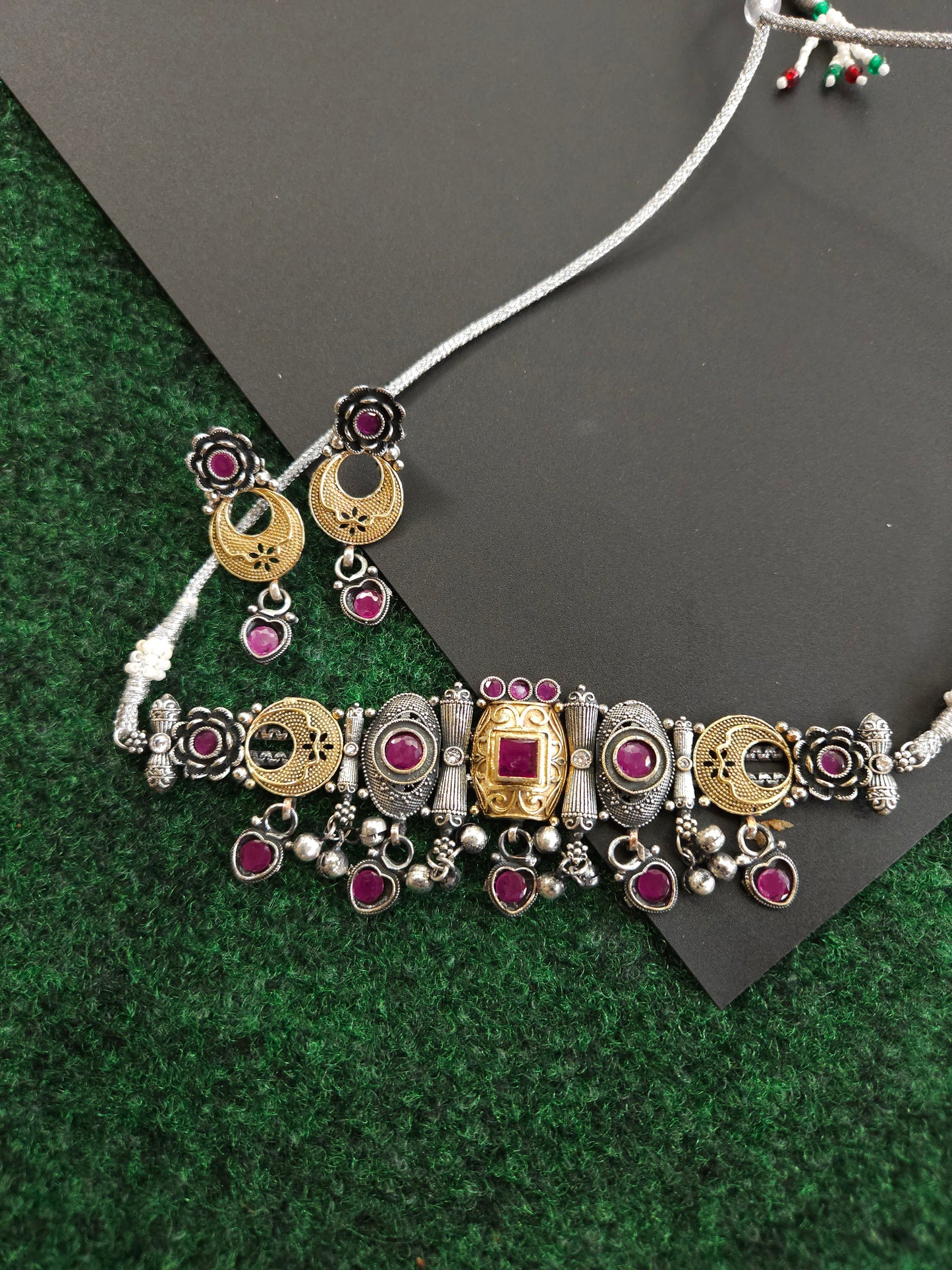 Dualtone Silver alike choker necklace set