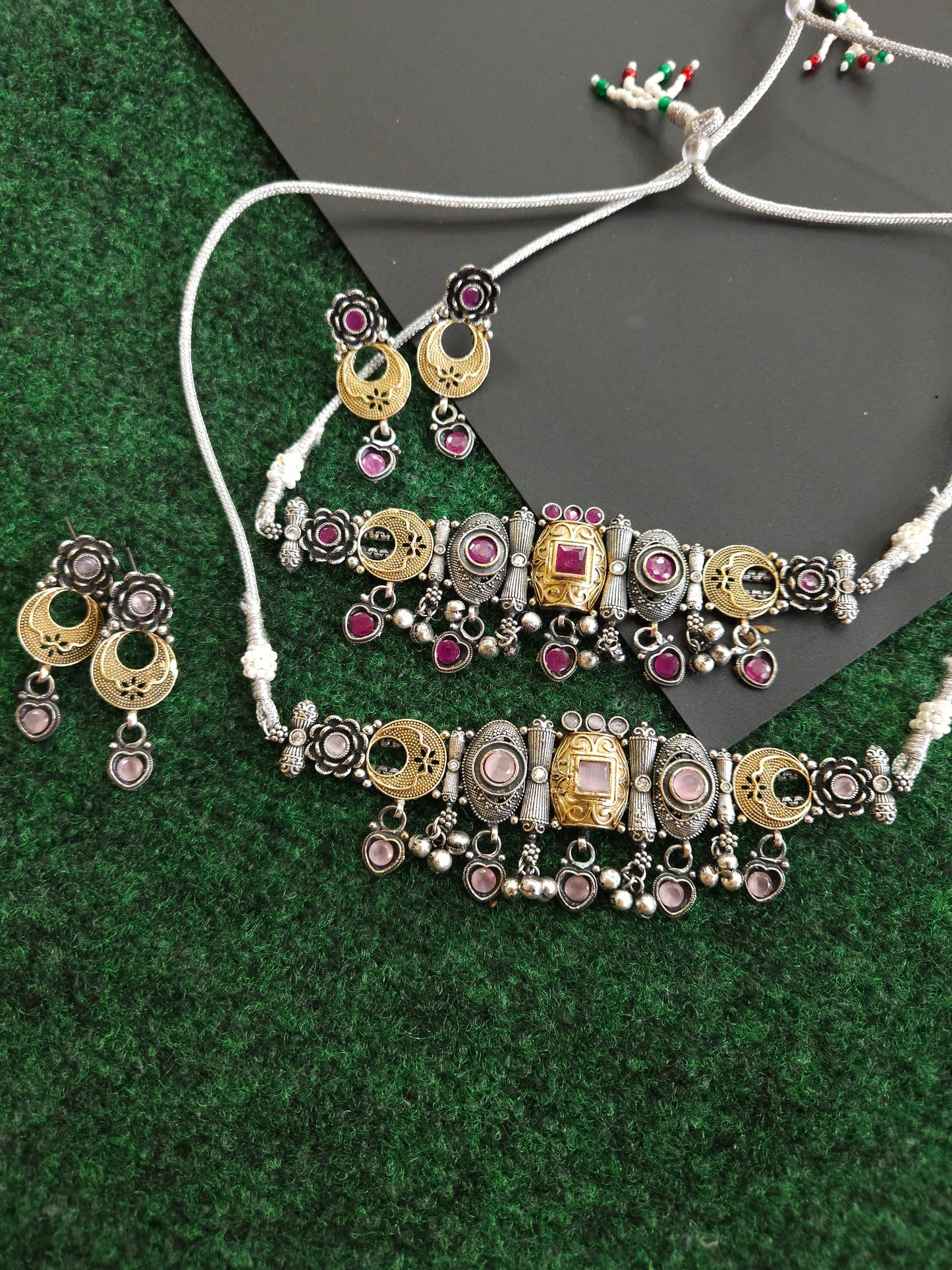 Dualtone Silver alike choker necklace set