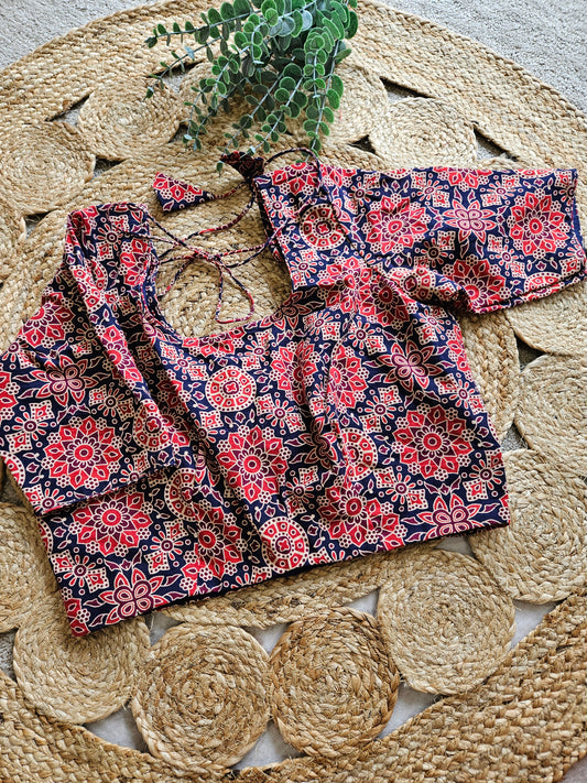 Ajrakh block print crop top blouse