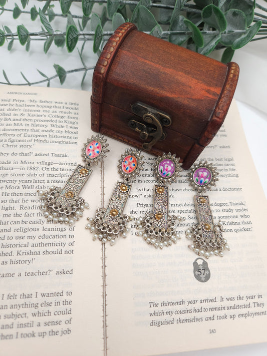 Anthara handpainted silveralike earrings