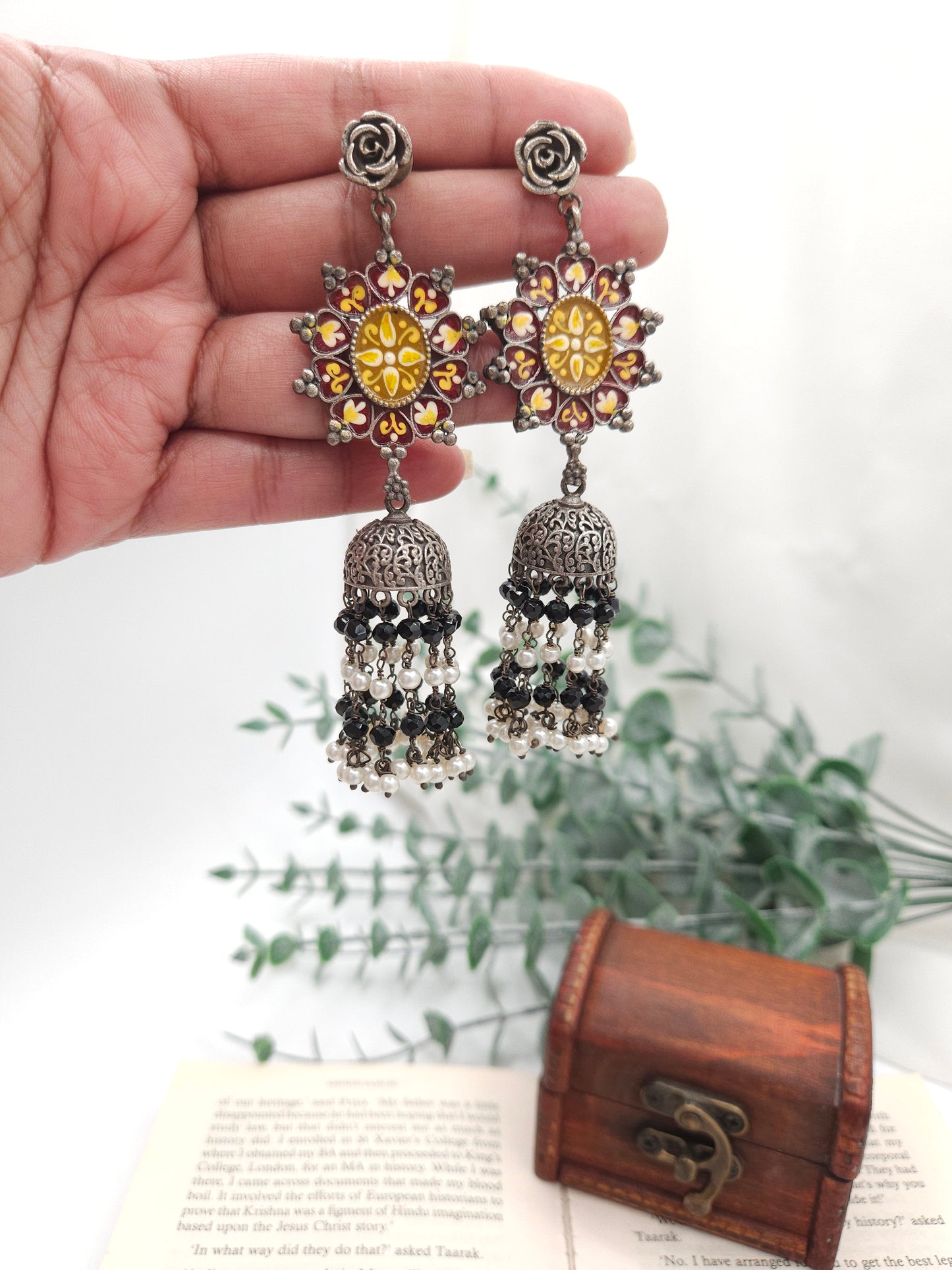 Maithri handpainted silver alike jhumka earrings