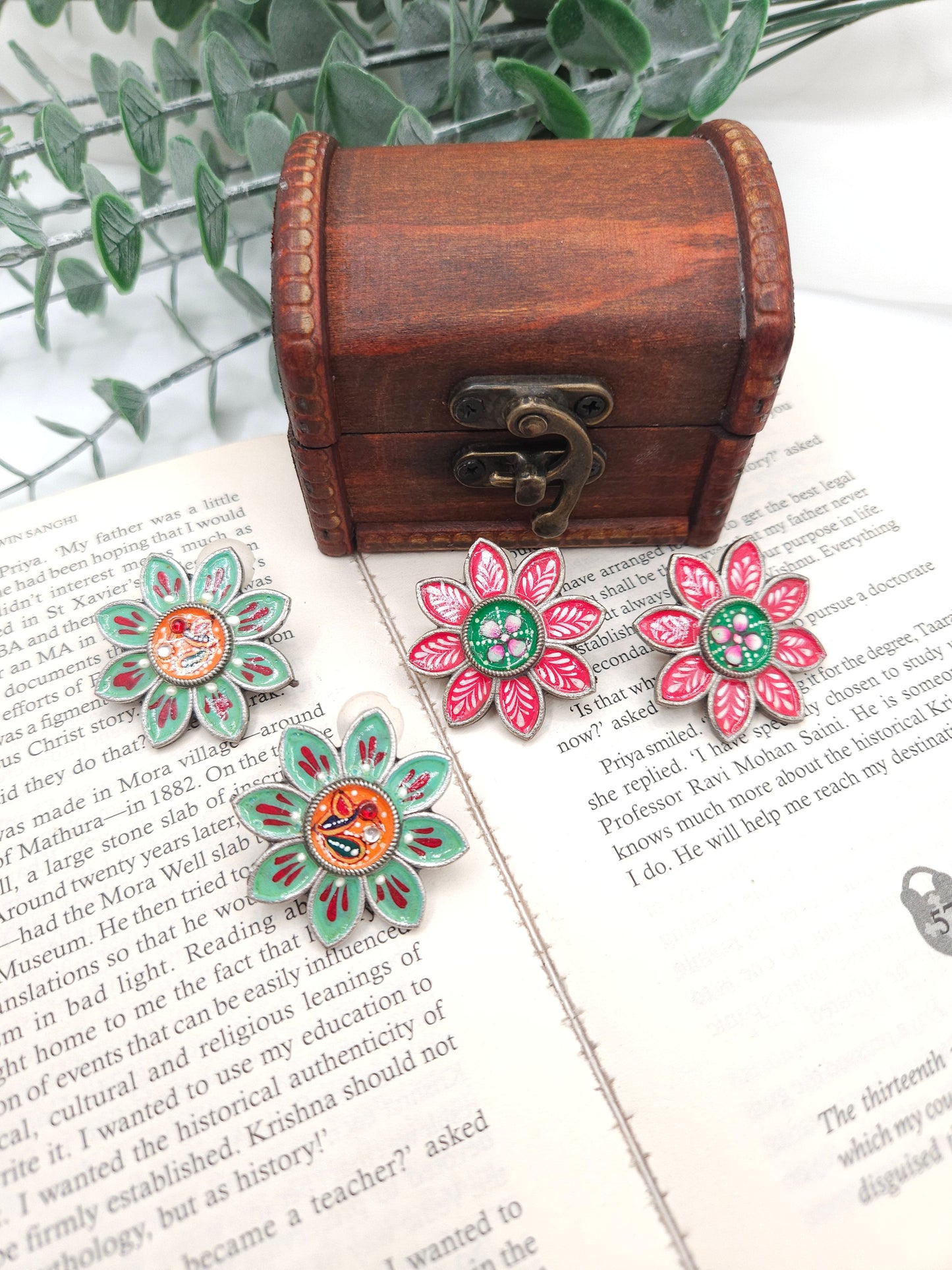 Handpainted silver alike stud earrings