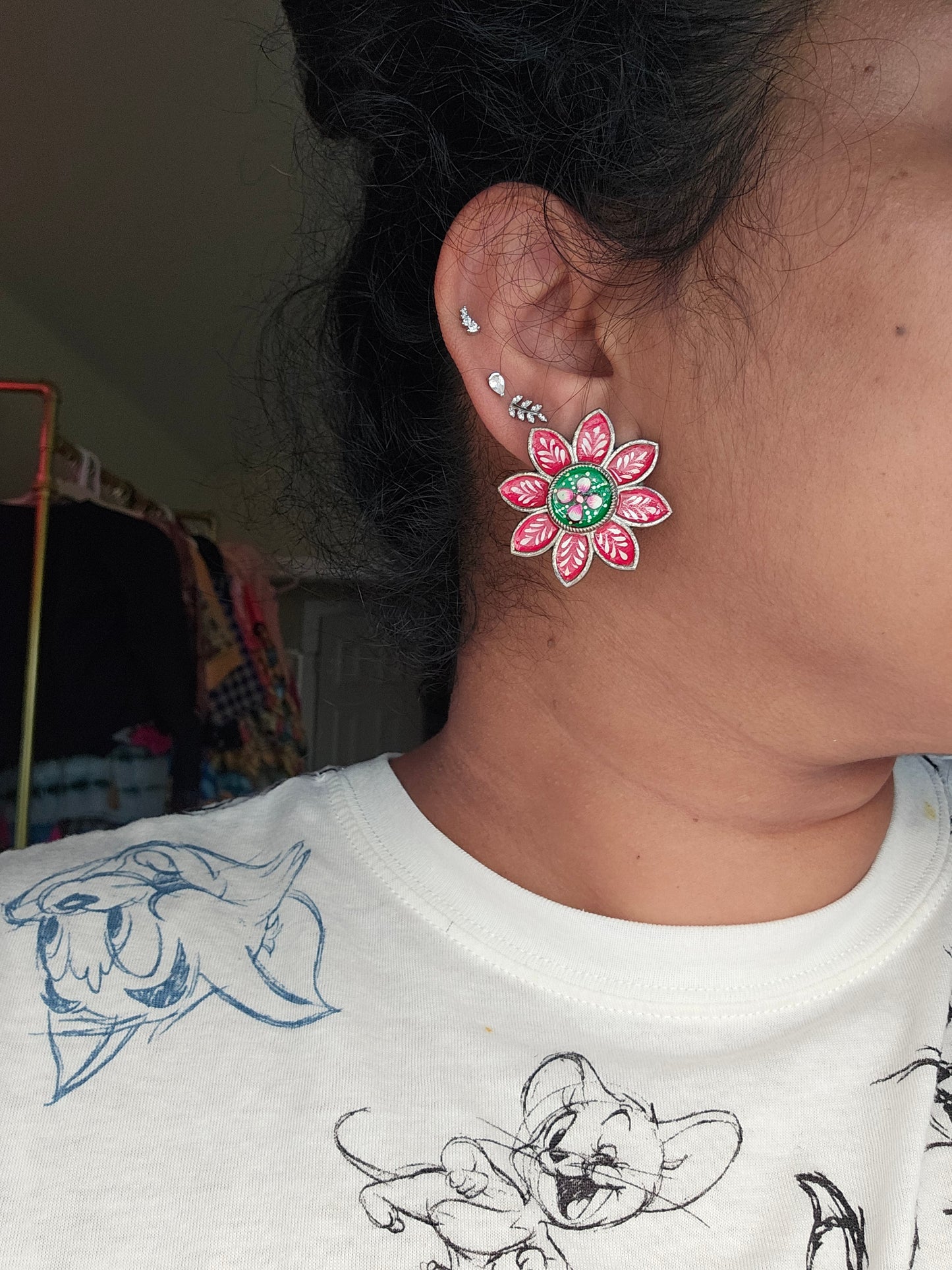 Handpainted silver alike stud earrings